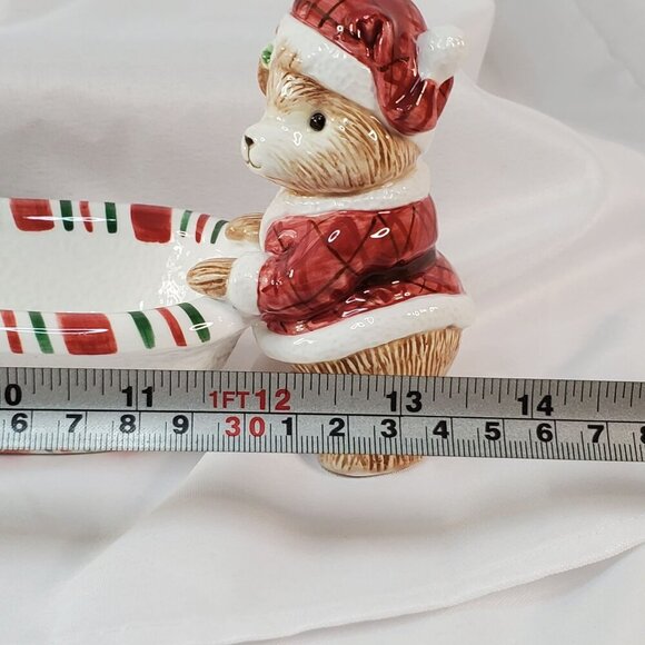Fitz and Floyd Essentials Peppermint Teddy tidbit cracker dish 13.5 inches tall - Picture 7 of 10
